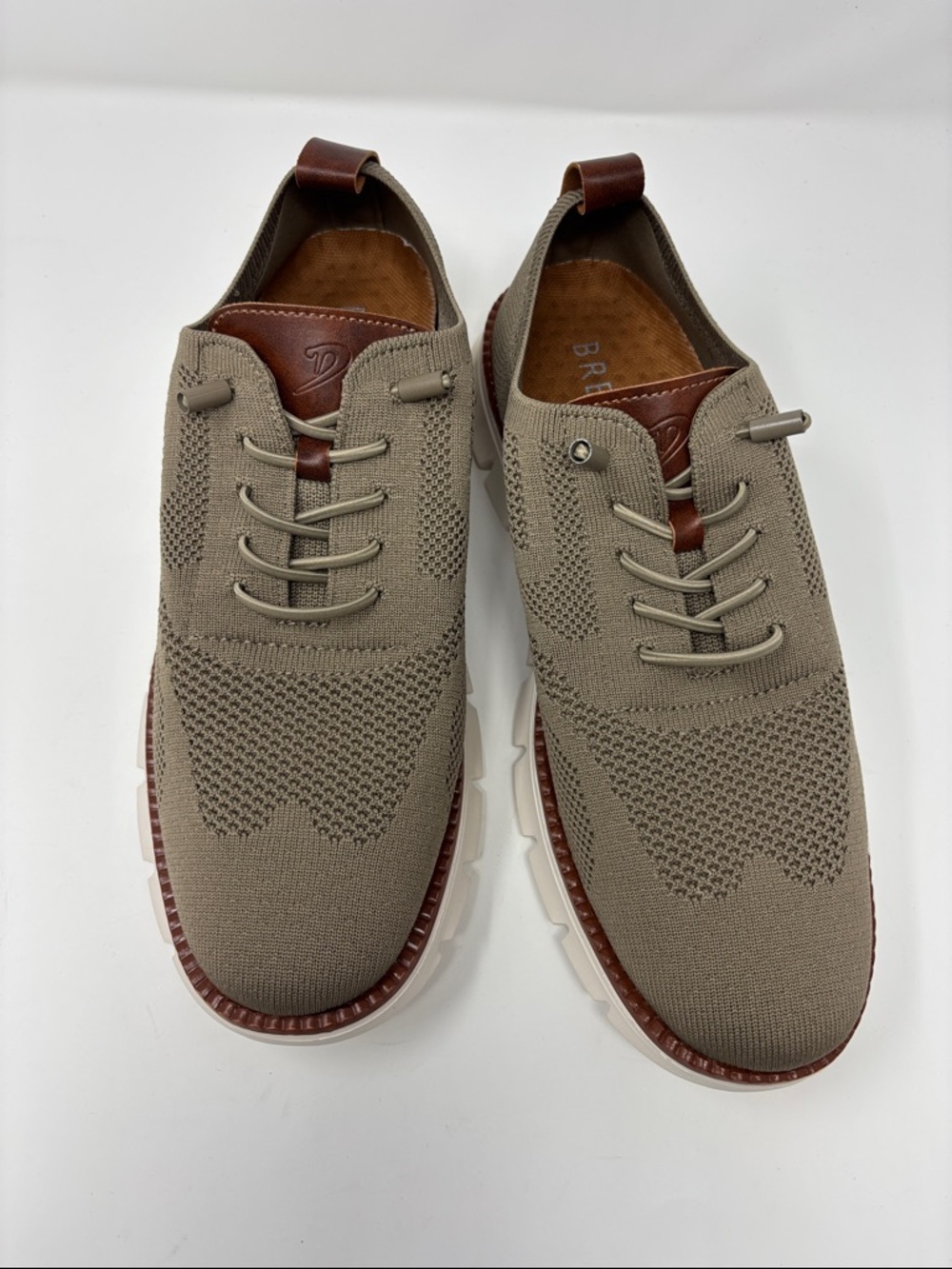 Breeze Men's Knit Lace-Up Casual Shoes in Olive with White Sole 43 - Picture 2 of 9